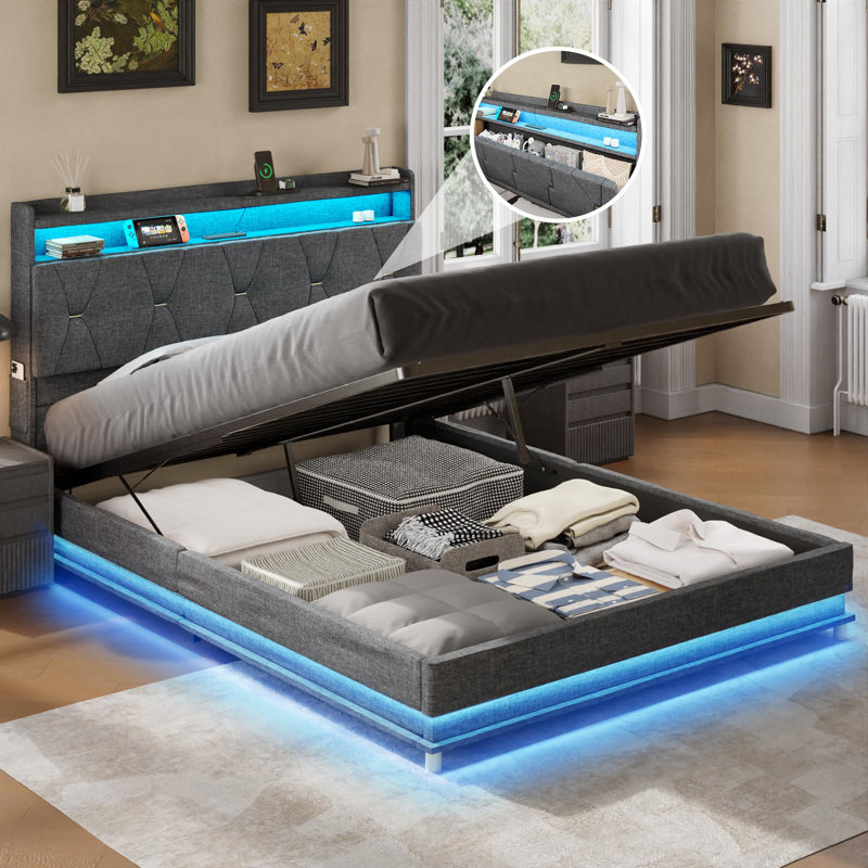 Lift Up Storage Bed Frame With Charging Station