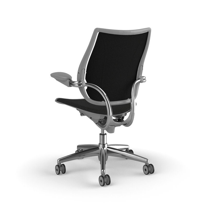 Liberty Ergonomic Task Chair With Upholstered Back, Adjustable Duron Arms, Black - 0191, Polished Aluminum w/Silver Trim