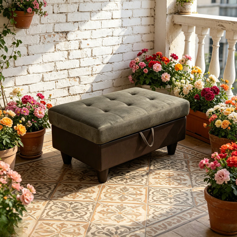 Darryn 35" Wide Upholstered Storage Ottoman, Taupe Velvet