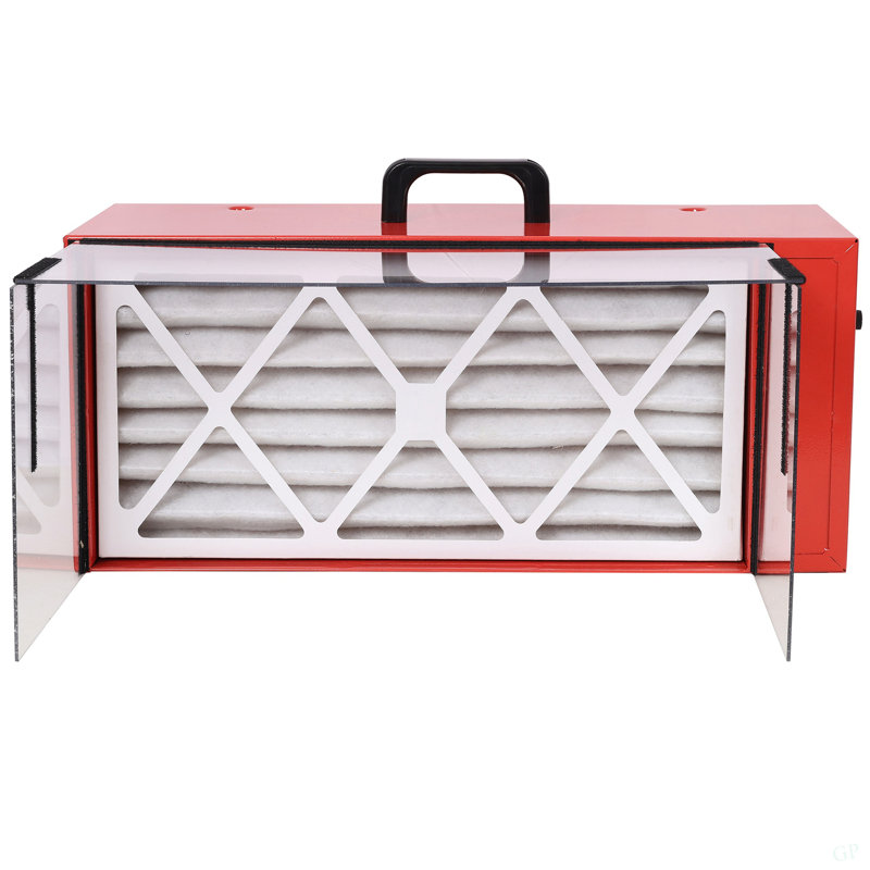 Collecteur de poussière portatif de table, débit d'air maximal de 725 pi³ / min; Chaque ventilateur fonctionne sur un moteur à vitesse variable de 110 V; Ampérage total 1,29 ampères, couleur rouge