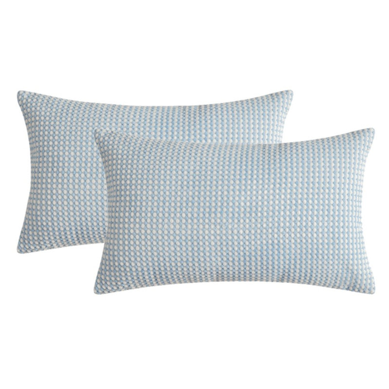 Houndstooth Cotton Blend Pillow Cover, Light Blue, With Inserts