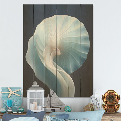 Azure Abyss Nautilus Spiral I - Nautilus Wood Art On Natural Pine Wood