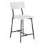 Siège en bois épais en forme de selle, tabouret de comptoir, structure en métal noir thermolaqué, repose-pieds, dossier, patins de sol réglables blanchis, tabouret de bar délavé