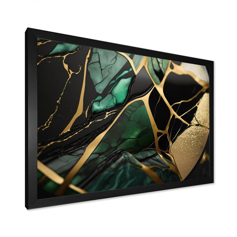 «Abstract Geode Green III», reproduction sur toile, Cadre simple noir, H 30 po x l 40 po x P 1,5 po