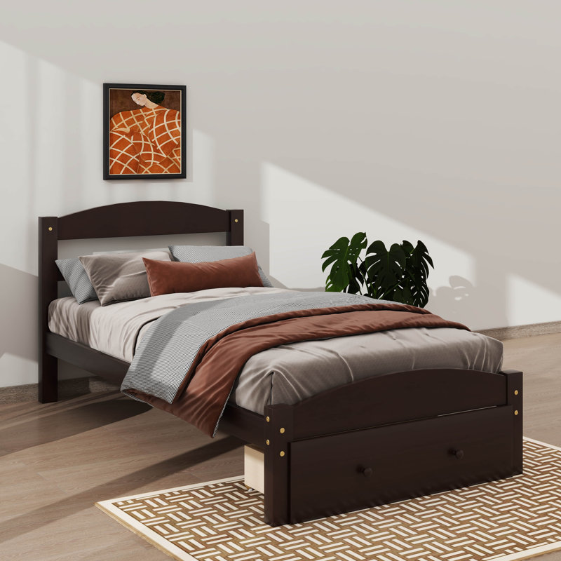 Tiroir de rangement avec lit plateforme simple, Espresso