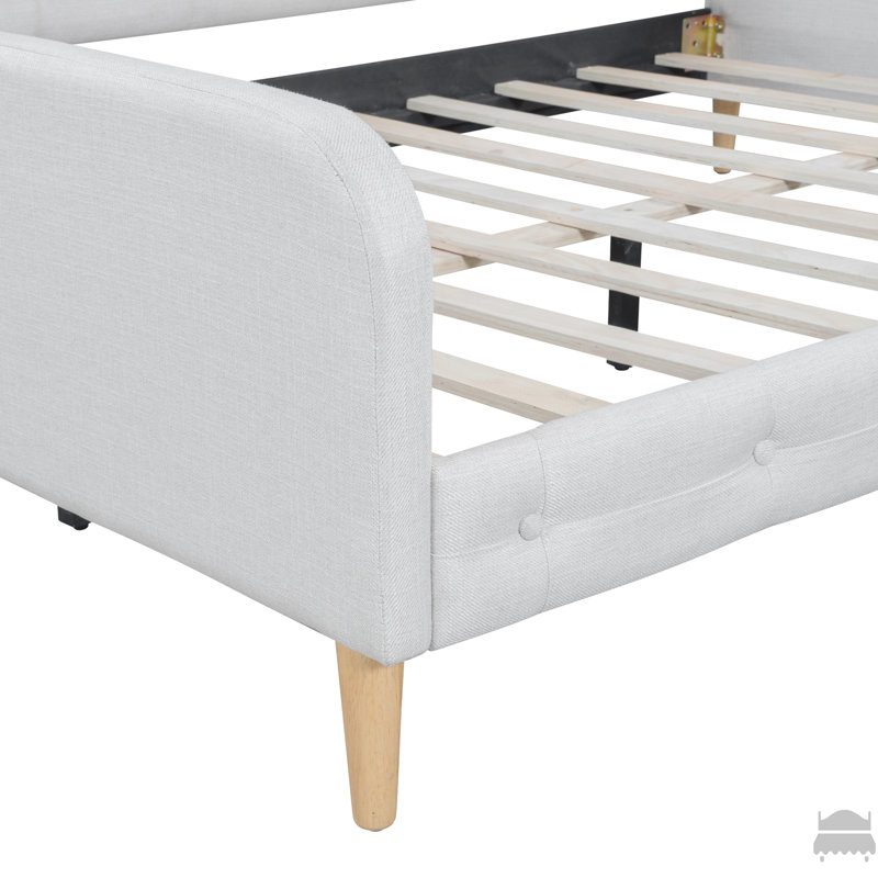 Lit de jour double rembourré pleine grandeur avec 4 pieds de soutien, Beige