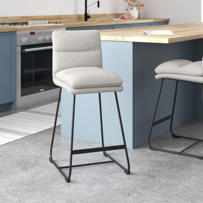 Jed Linen Upholstered Counter Stool with Metal Sled Base