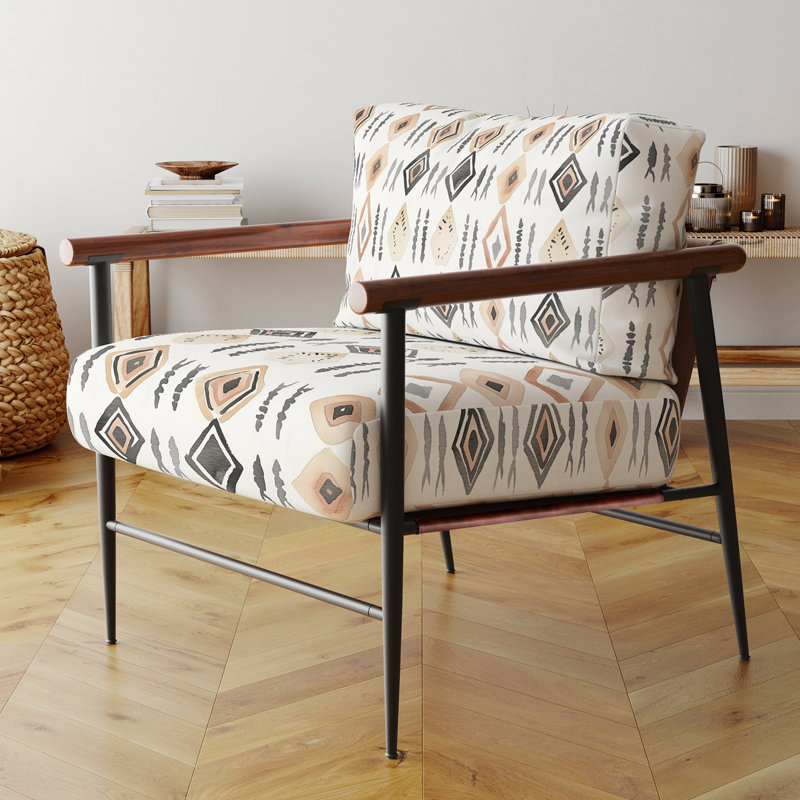 Chaise d'appoint marocaine - fauteuil tribal boho orange, Bras ronds bruns