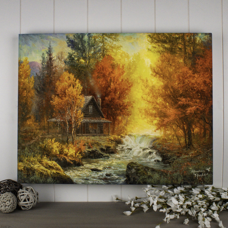 Imprimé à DEL à changement de couleur 18 x 24 Creekside Cabin
