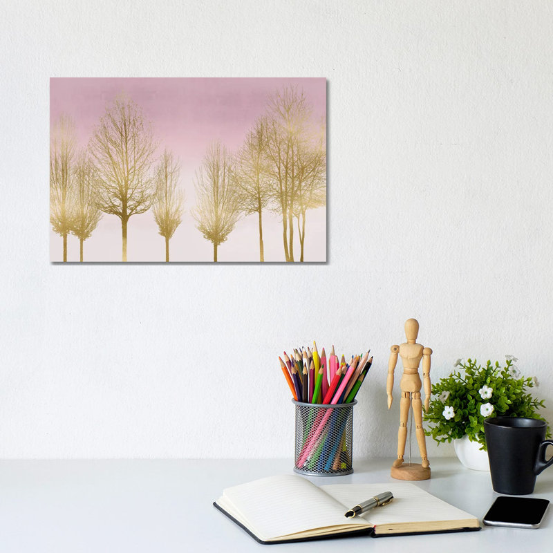 Gold Forest On Pink by Kate Bennett - Wrapped Canvas Painting, 20.32 cm H x 30.48 cm W