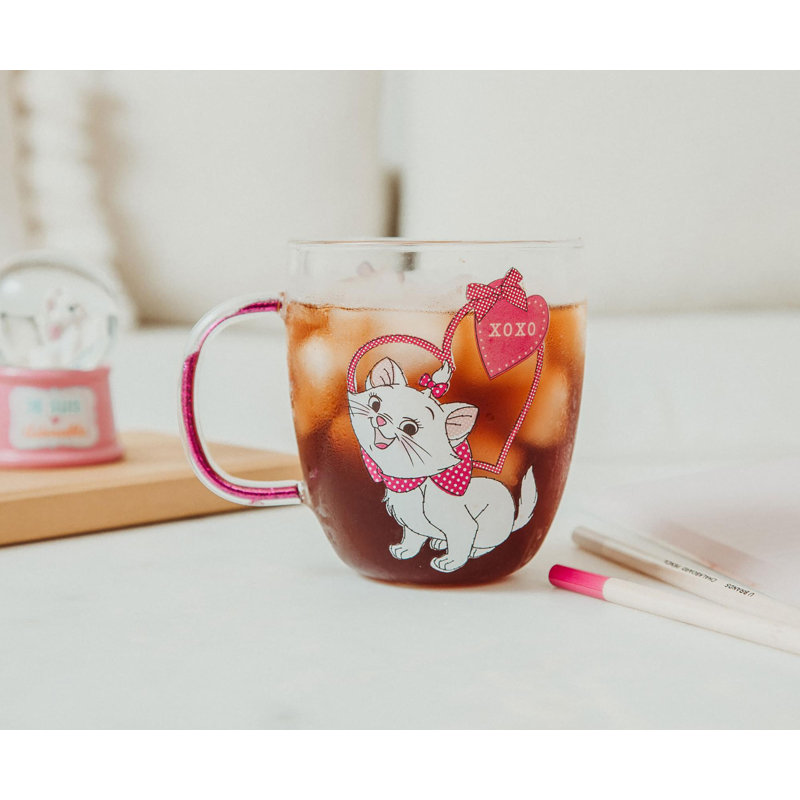 Tasse en verre à poignées scintillantes «xoxo» par Disney Les Aristochats Marie | Peut contenir 14 onces