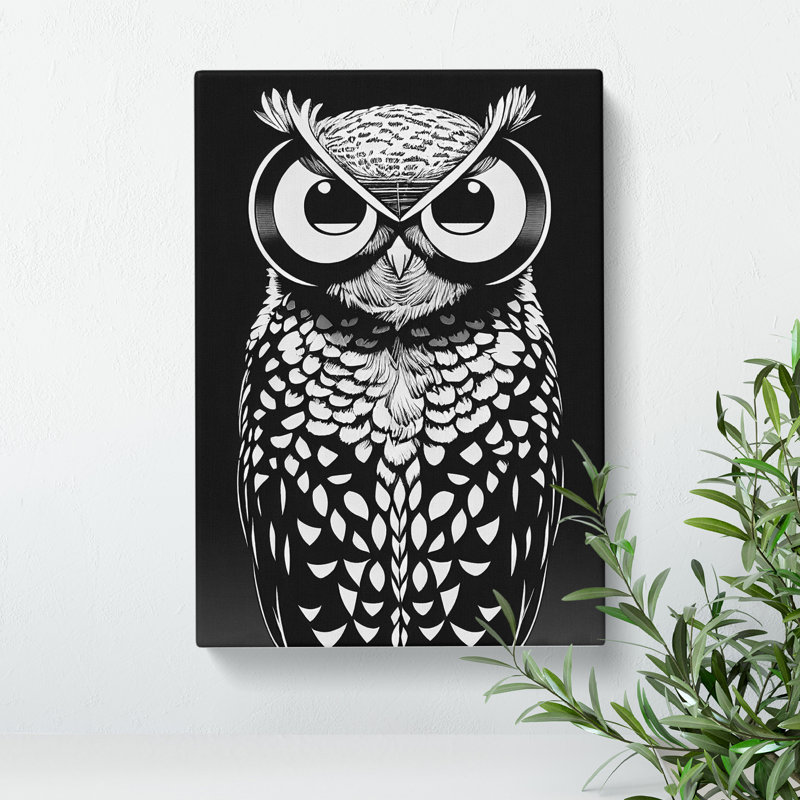 Owl Art Monochrome No.2 - Wrapped Canvas, 50cm H x 35cm W x 3cm D