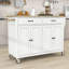 Chariot pour îlot de cuisine avec plateau en bois massif Dashane, tablettes réglables et armoire-453248585