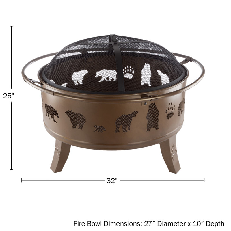 Antique Gold 32-Inch Steel Fire Pit Table with Bear Cutouts