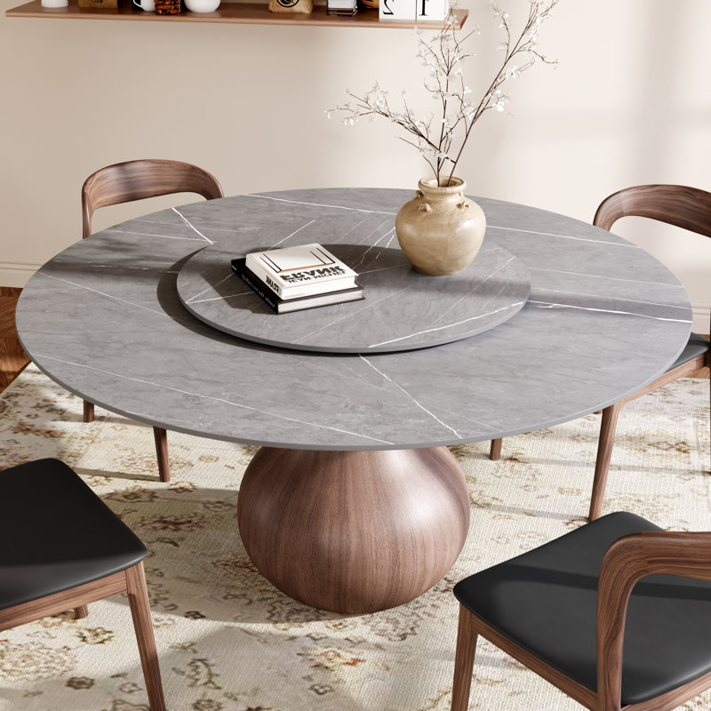 Fog Gray Dining Table With Removable Lazy Susan, 29.5"H x 53"L x 53"W
