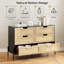 Commode en rotin, commode 6 tiroirs Farmhouse, commode moderne en bois avec pieds en métal, table d'entrée en rotin, grande commode double à 6 tiroirs pour la chambre à coucher