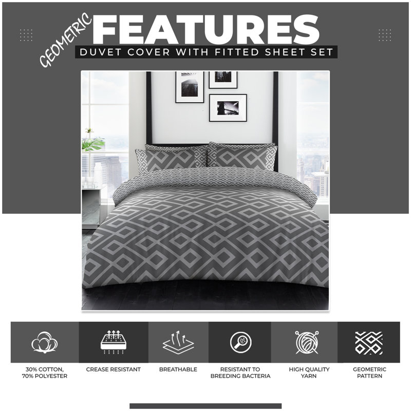 Cotton Blend Duvet Cover with Pillowcases, Double Duvet Cover + 2 Standard Pillowcases