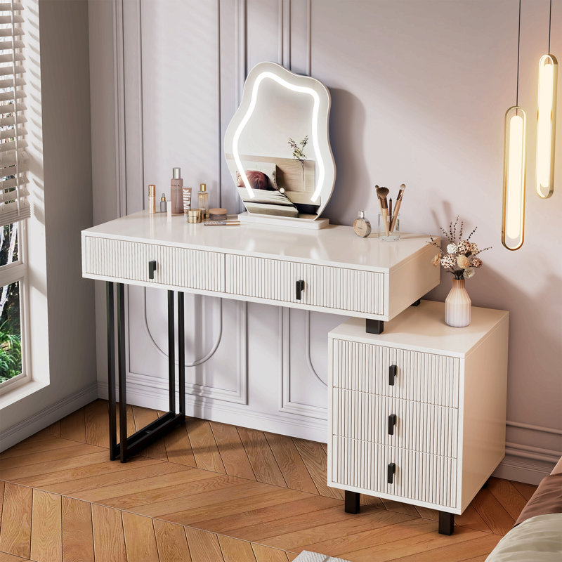 Meuble-lavabo à longueur réglable avec miroir Cloud Cloud - Table de maquillage moderne avec tiroirs de rangement et armoire latérale