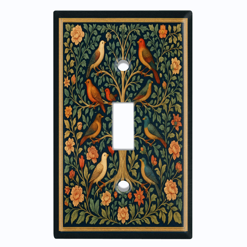 Couvercle de plaque d'interrupteur en métal; Bascule standard US 2 - Arbre des oiseaux, #1 Single Toggle