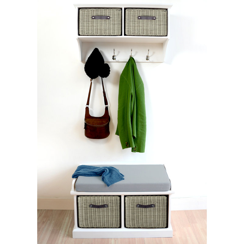 Anise Upholstered Storage Bench, White/Grey