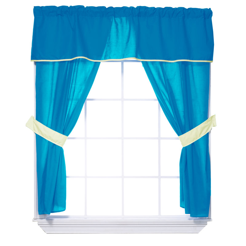 Semi Sheer Sliding Panel Pair, Aqua/Yellow