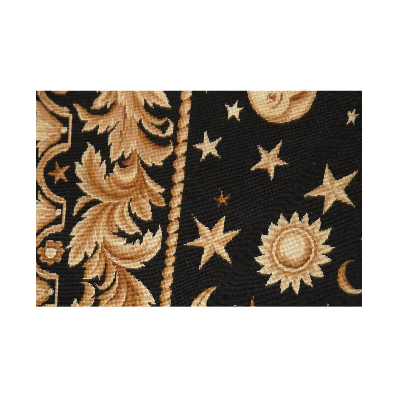 Tapis noir, orange et beige noué à la main de haute qualité