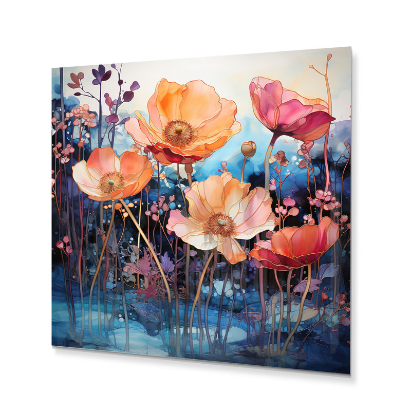 - Coquelicots, impressions murales en métal, H 24 po x l 24 po x P 1 po