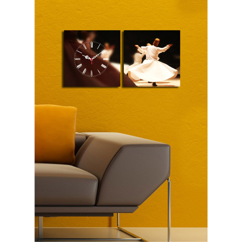 Horloge murale élégante en toile décorative (2 pièces), 23,6 po x 23,6 po | 100% toile de suède avec cadre 100% bois, épaisseur: 1,2 po | Décoration intérieure unique, parfaite pour les salons et les bureaux