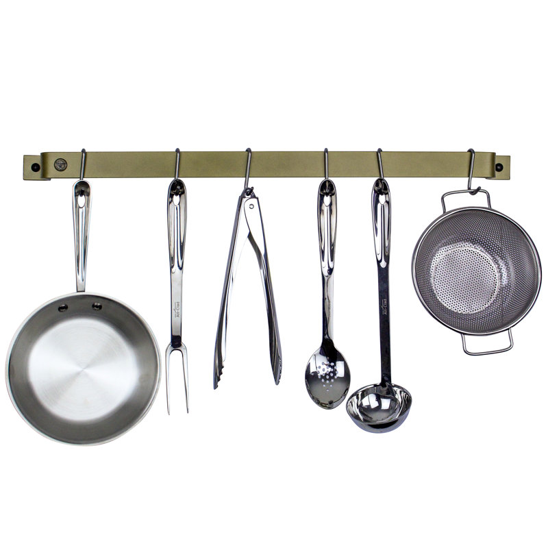 Handcrafted Wall Mounted Pot Rack, Brass, 3" H x 30" W x 3" D