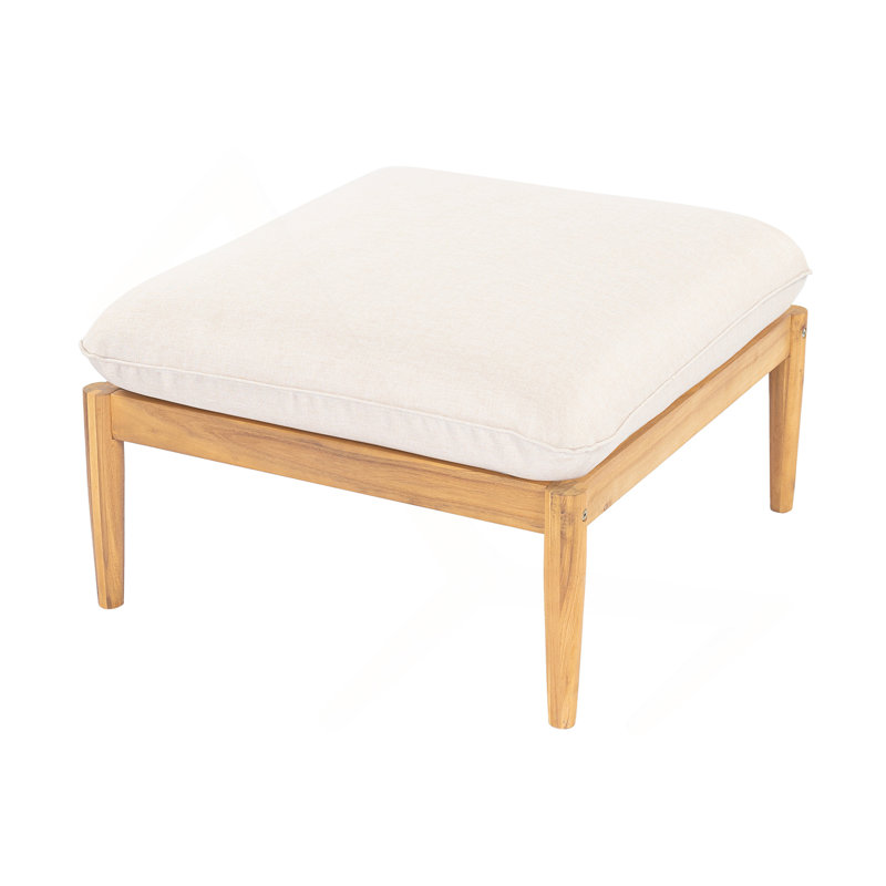 Repose-pieds d'extérieur en bois d'acacia, finition teck clair avec coussin beige