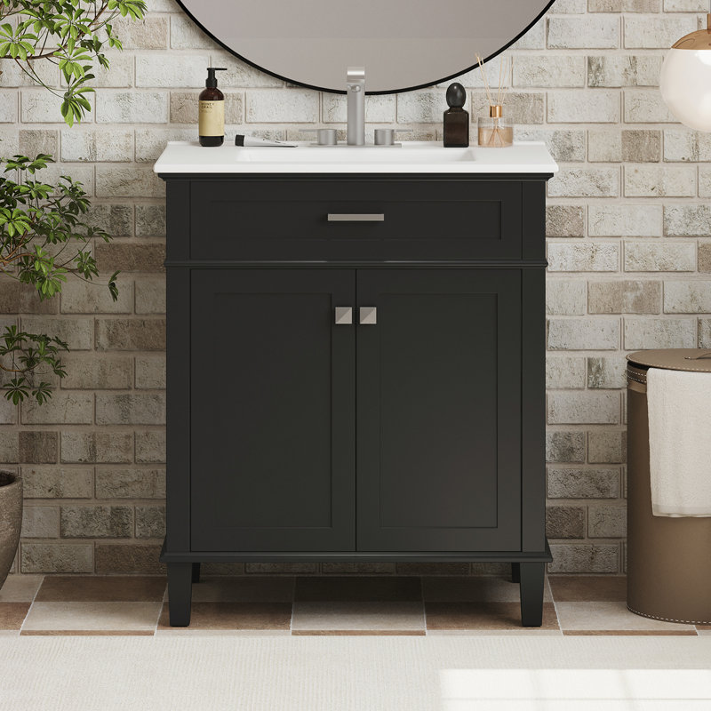 meuble-lavabo avec lavabo en céramique, Noir, noir, noir, noir