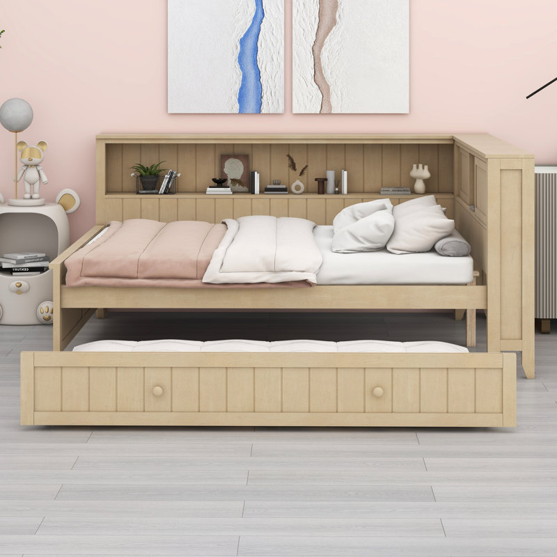 Wood Daybed With Storage Shelves And Trundle