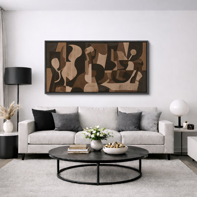 Impression sur toile encadrée moderne moderne de forme organique abstraite brune