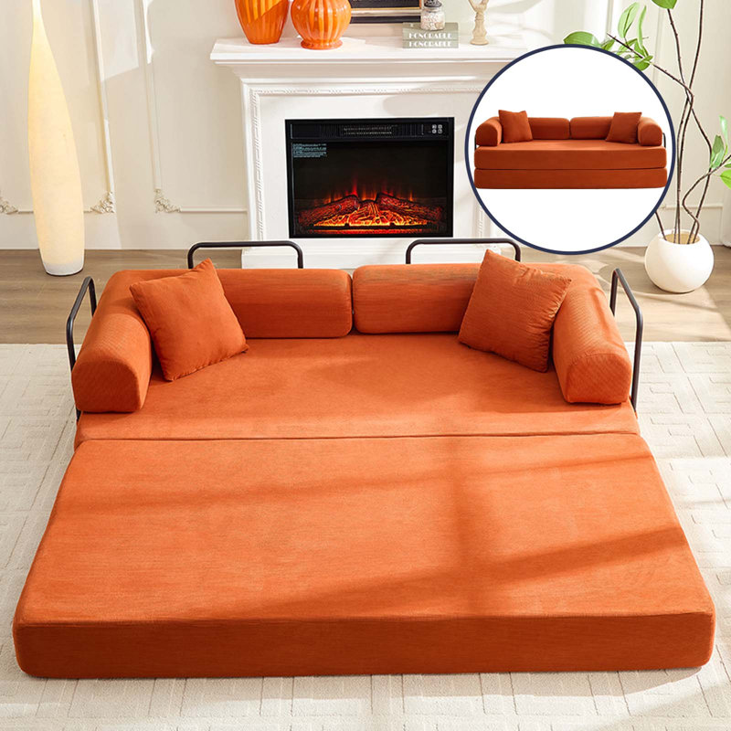 Canapé-lit modulaire en velours côtelé 79 po 3-en-1 79 po avec matelas en mousse à mémoire de forme, Gris