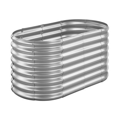 Lit de jardin surélevé ovale en métal, boîte à fleurs en fer galvanisé 4 x 2 x 2 pi pour fleurs et légumes d'extérieur, finition argent