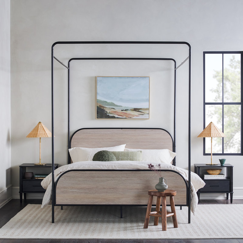 Anzori Metal Canopy Bed, Smoked 