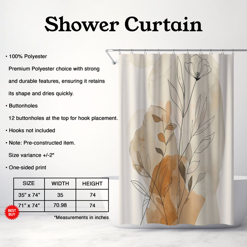 Rideau de douche doux 1 pièce, H 74 po x l 71 po