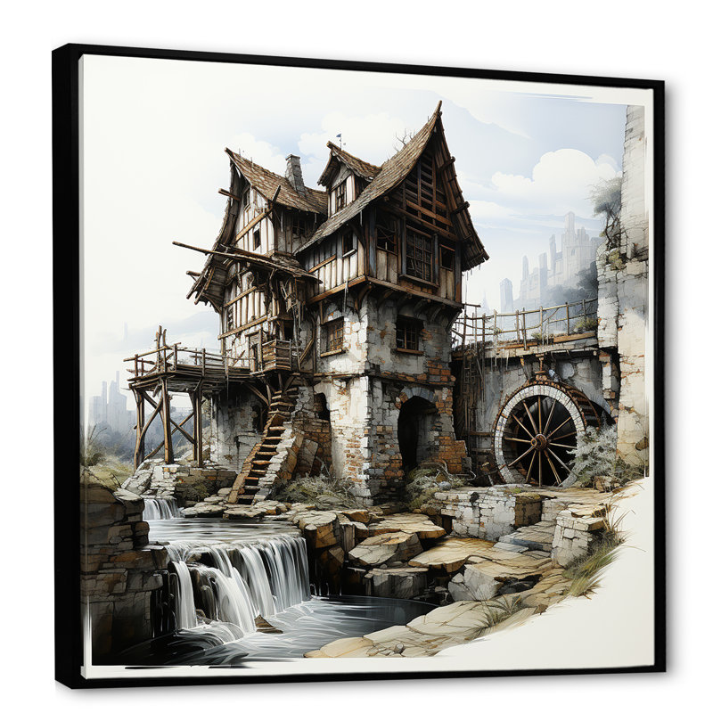 Dessin d'un conte de fées Mills I sur toile, Cadre flottant noir, 36" H x 36" W