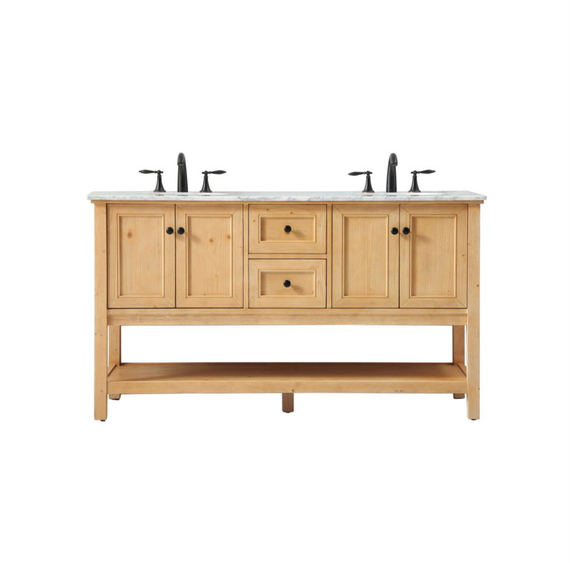Ensemble de meuble-lavabo double 60 po Bonsai, Bois naturel