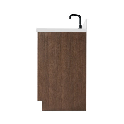Meuble-lavabo simple en bois massif 42 po Tidworth avec plateau en quartz blanc 1,5 po