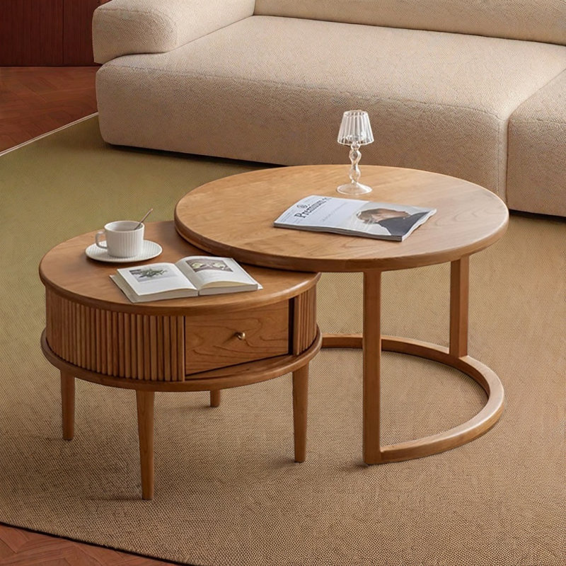 Cherry wood round coffee table