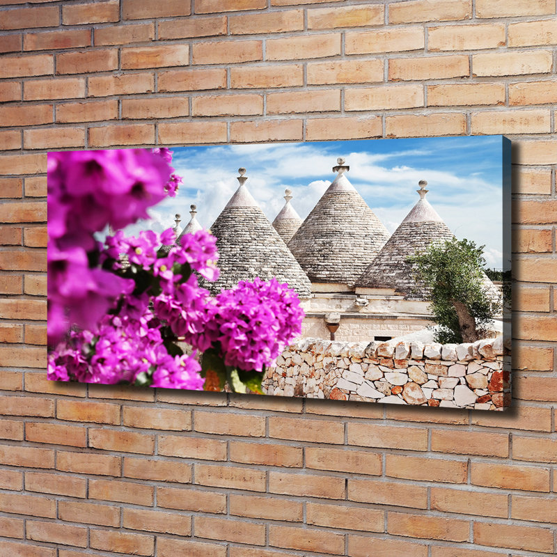 Trulli Houses - No Frame Print on Glass, 60cm H x120cm W x2cm D, Canvas