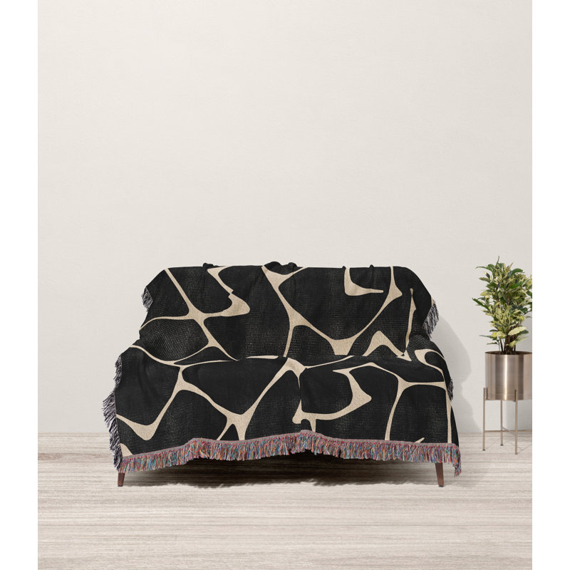 Jeté 100% coton abstrait Mola, Noir / Beige, L 60 po x l 50 po