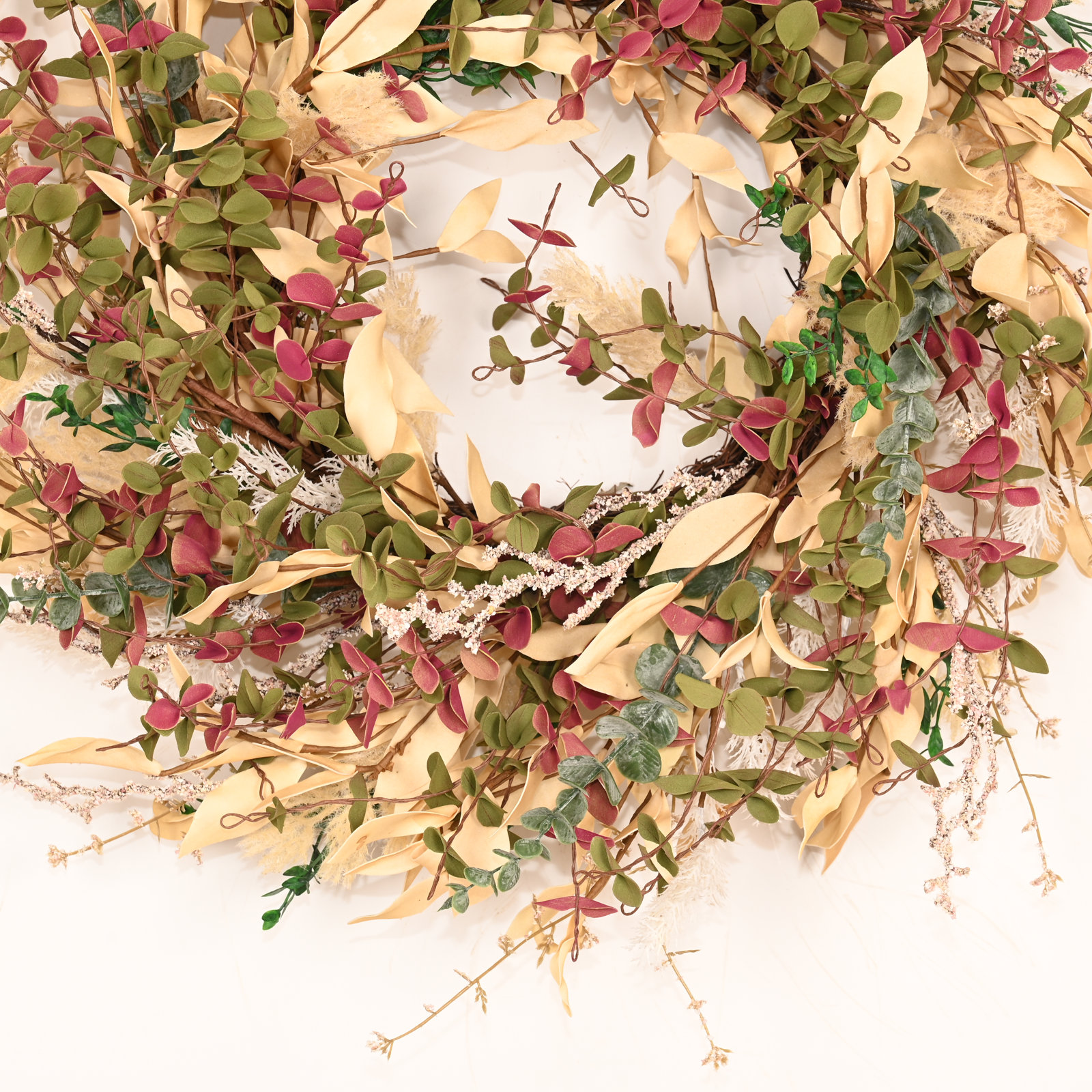 24" Artificial Farmhouse Fall Autumn Mini Eucalyptus Berry Front Door Wreath For Thanksgiving Day Harvest Decor