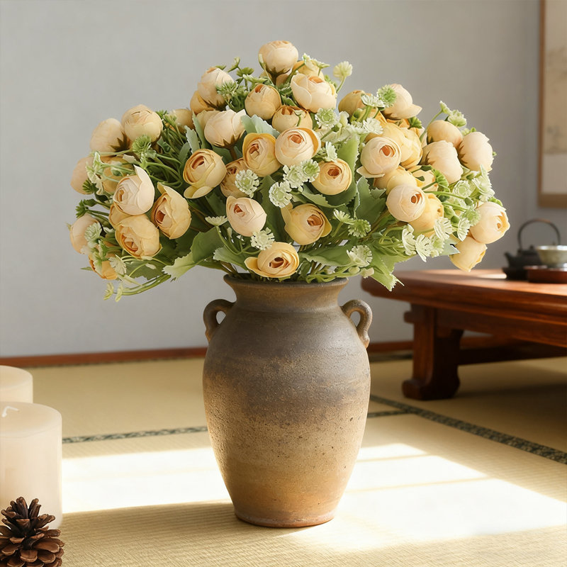 2 Bundles Artificial Peonies Flowers Bouquet 15 Heads, Real Touch Fake Flowers with Green Leaves for Wedding Centerpieces, Home Table Decor, Housewarming Gift