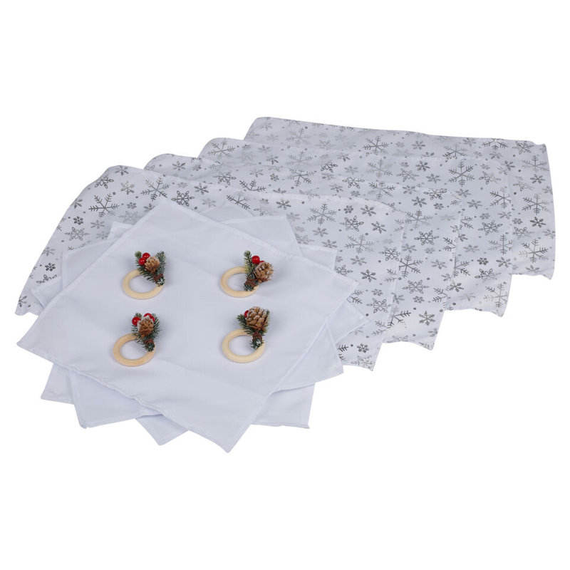 Aspia Polyester No Pattern Square Placemat And Napkin Set, White/Silver