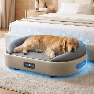 Canapé-lit intelligent à contrôle de température intelligent avec télécommande APP et contrôle manuel, chauffage et climatisation toutes saisons, cuir de polyuréthane résistant à l'usure pour animaux de taille moyenne à grande
