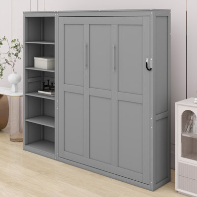 Wall-Mounted Murphy Bed with Built-in Storage Shelves