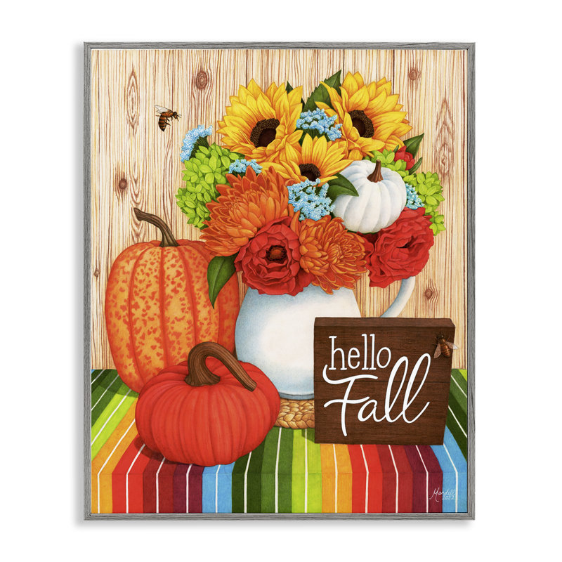 «Hello Fall Rainbow Pumpkins», estampe numérique par Mardell Schuster, Gris, H 30 po x l 24 po