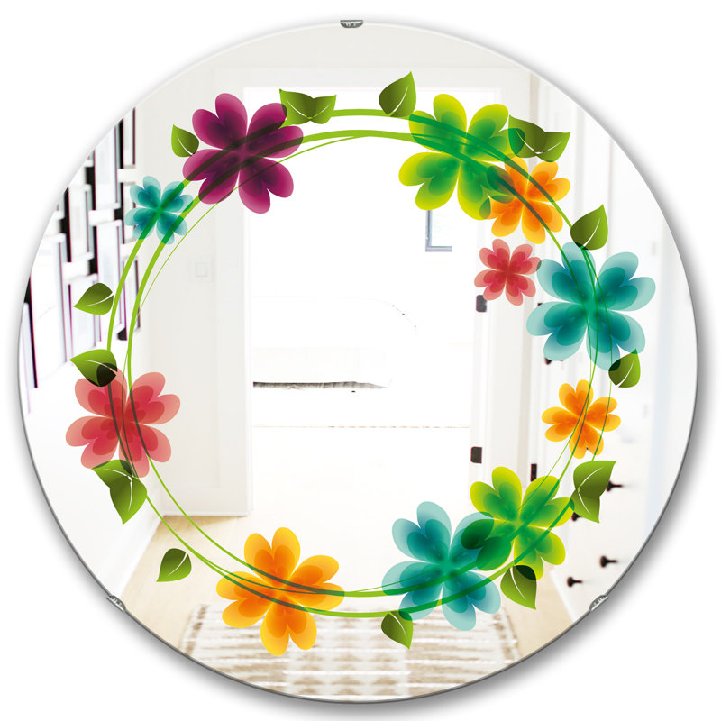 Miroir mural fleurs avec pétales de cœur, H 23,6 po x l 23,6 po